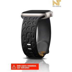 Apple Watch Seri 2/3/4/5/6/7/8/9/se/se2 38/40/41 ve Seri 10 42MM Uyumlu Leopar Silikon Kordon
