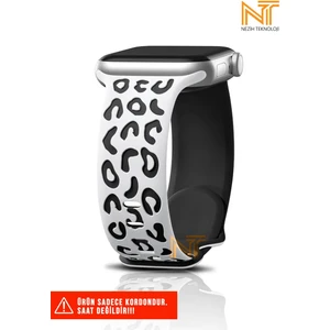 Apple Watch Seri 2/3/4/5/6/7/8/9/se/se2 38/40/41 ve Seri 10 42MM Uyumlu Leopar Silikon Kordon