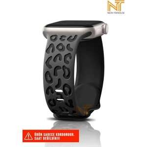 Apple Watch Seri 2/3/4/5/6/7/8/9/se/se2 38/40/41 ve Seri 10 42MM Uyumlu Leopar Silikon Kordon