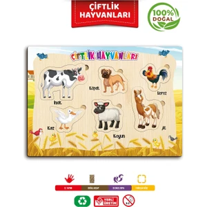 Ahsap Renkli Eğitici Öğretici Çiftlik Hayvanlari Sök Tak Puzzle