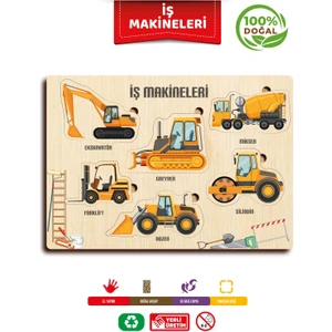 Ahşap Eğitici Öğretici Iş Makineleri Sok Tak Bul Tak Puzzle