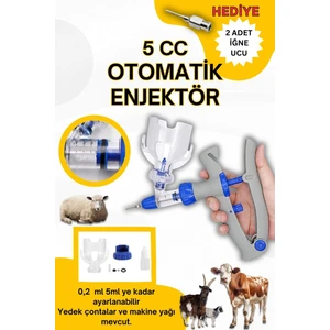 Otomatik Enjektör Şişe Aparatlı 5 cc Küçükbaş Büyükbaş Hayvan Enjektörü Koyun Keçi Inek Dana Buzağı