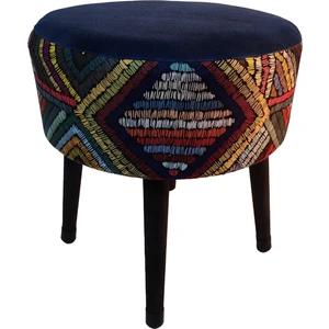 Premium Puf Koltuk Tabure - Etna Gökkuşağı Mavi - Ahşap Gürgen Ayaklı