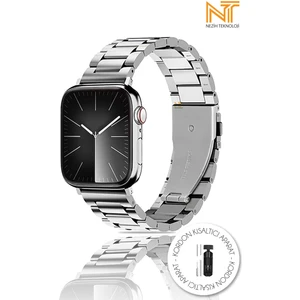 Apple Watch Seri 2/3/4/5/6/7/8/9/se/se2 38 40 41MM ve Seri 10 42MM Paslanmaz Çelik Metal Kordon