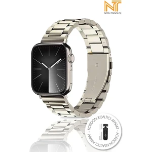 Apple Watch Seri 2/3/4/5/6/7/8/9/se/se2 38 40 41MM ve Seri 10 42MM Paslanmaz Çelik Metal Kordon