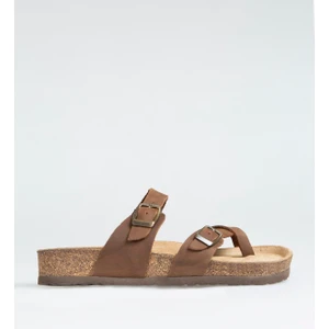 Osire Kadin Hakiki Deri Çift Tokali Koyu Taba Terlik