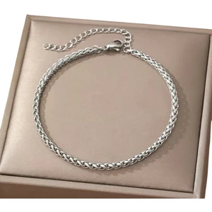 Çelik Bileklik Burgu Zincir Model 4 mm Kalınlık 18 cm Uzunluk 6 cm Ek Ayarlanabilir Gümüş (Silver)