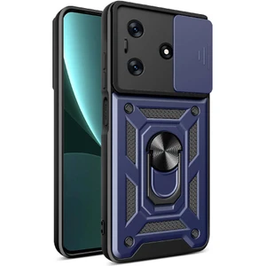 Tecno Spark 10 4g ile Uyumlu Kılıf Sürgülü Mavi Panther Yüzüklü Silikon Orijinal (Tecno Spark 10 4g ile Uyumlu, Sürgülü Mavi)