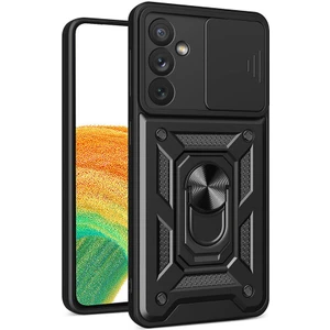 Samsung Galaxy A34 ile Uyumlu Kılıf Sürgülü Siyah Panther Yüzüklü Silikon Orijinal (Samsung Galaxy A34 ile Uyumlu, Sürgülü Siyah)