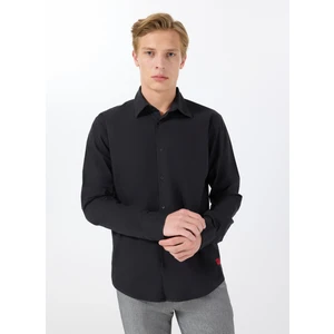 Slim Fit Siyah Düz Erkek Gömlek 50500216_ERMO 10252145 01