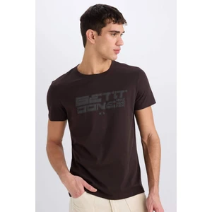 %100 Pamuk Slim Fit Dar Kesim Bisiklet Yaka Baskılı Kısa Kollu Tişört E0577AX25SM