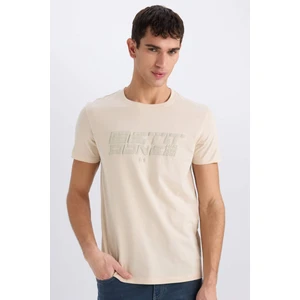 %100 Pamuk Slim Fit Dar Kesim Bisiklet Yaka Baskılı Kısa Kollu Tişört E0577AX25SM