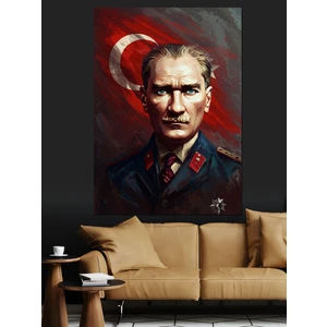Türk Bayrağı ve Mustafa Kemal Atatürk Dekoratif Kanvas - Mdf Ahşap Tablo