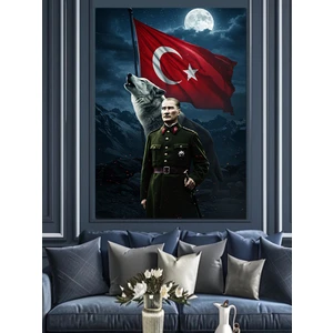 Mustafa Kemal Atatürk ve Kurt Dekoratif Kanvas - Mdf Ahşap Tablo