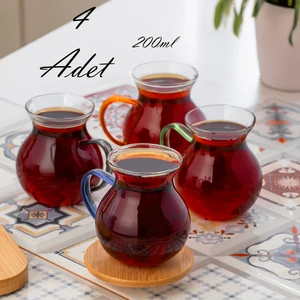 LM-0035 Ehli Keyf 4 Parça 4 Kişilik Çay Seti – 200 ml Borosilikat Cam Kulplu Tombik Bardak Takımı