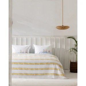 Simone Tek Kişilik %100 Pamuk Karde Baskılı Pike Takımı - Mavi/sarı