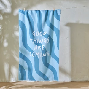 %100 Pamuk Good Things Are Coming Baskılı Plaj Havlusu Mint (90X150 Cm)