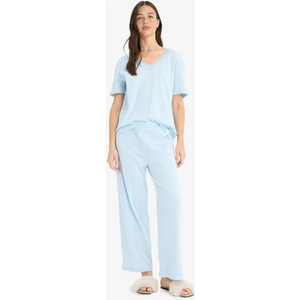 Regular Fit Pijama Takımı Kısa Kollu V Yaka Üst Esnek Belli Uzun Alt-Fall in Love E9831AX25SM