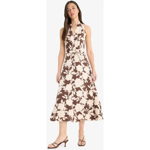 Keten Karışımlı Boyundan Bağlamalı Çiçek Desenli Maxi Elbise E7221AX25SP