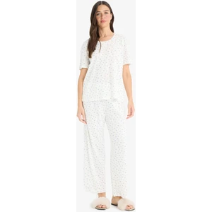 Regular Fit Pijama Takımı Kısa Kollu Üst Esnek Belli Uzun Alt-Fall in Love F4162AX25SM