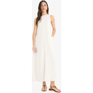 Bisiklet Yaka Cepli Basic Düz Keten Karışımlı Kolsuz Maxi Yazlık Elbise E6022AX25SM