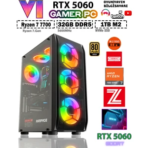 GTA-VI X8 ✔ Ryzen 7 7700 DDR5 32GB 5600MHZ Ram 1TB M.2 Nvme SSD 8GB GDDR7 RTX5060 Ekran Kartı Premium Masaüstü Bilgisayar
