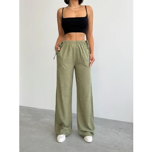 Kadın Keten Yandan Bağlamalı Bol Pantolon