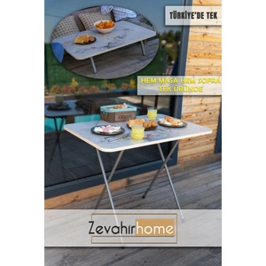 Zevahir Mobilya Dekorasyon Hem Masa Hem Sofra Tek Üründe Montajlı Katlanır Metal Ayaklı Mutfak Masası ve Yer Sofrası