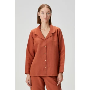 Lino Keten Gömlek Pijama Kiremit