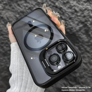 iPhone 15 Pro Uyumlu Kılıf Klon Stantlı + Lens Korumalı Magsafe Kapak