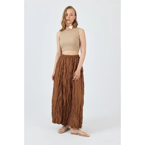 Taba Bel Lastikli Kırışık Kumaş Etek 3483
