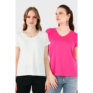 V Yaka Relaxed Fit Yırtmaç Detaylı 2'li Paket Bluz Bayan Bluz 5862000S2