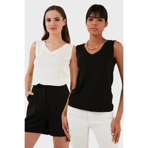 Slim Fit V Yaka Kalın Askılı 2' Li Paket Bluz Bayan Bluz 5864384S2