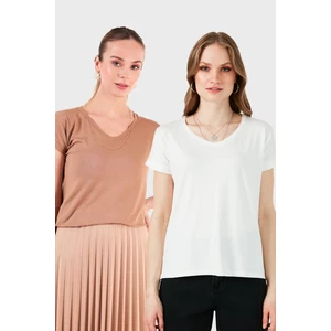 V Yaka Relaxed Fit Yırtmaç Detaylı 2'li Paket Bluz Bayan Bluz 5862000S2