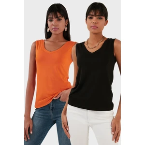 Slim Fit V Yaka Kalın Askılı 2' Li Paket Bluz Bayan Bluz 5864384S2