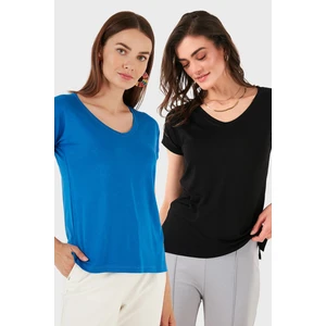 V Yaka Relaxed Fit Yırtmaç Detaylı 2'li Paket Bluz Bayan Bluz 5862000S2