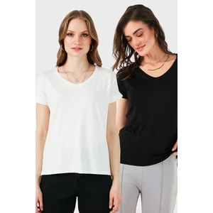 V Yaka Relaxed Fit Yırtmaç Detaylı 2'li Paket Bluz Bayan Bluz 5862000S2