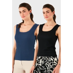 Slim Fit Kalın Dantelli Kare Yaka Bürümcük 2'li Paket Atlet Bayan Atlet 5864979S2