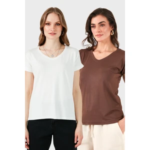 V Yaka Relaxed Fit Yırtmaç Detaylı 2'li Paket Bluz Bayan Bluz 5862000S2