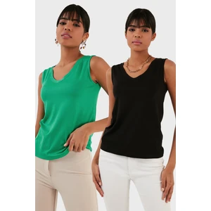 Slim Fit V Yaka Kalın Askılı 2' Li Paket Bluz Bayan Bluz 5864384S2