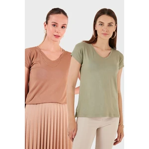 V Yaka Relaxed Fit Yırtmaç Detaylı 2'li Paket Bluz Bayan Bluz 5862000S2