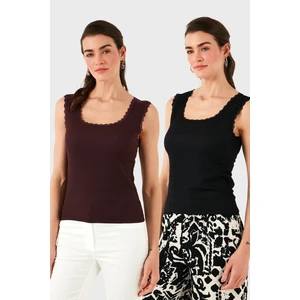 Slim Fit Kalın Dantelli Kare Yaka Bürümcük 2'li Paket Atlet Bayan Atlet 5864979S2
