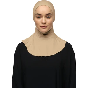 Kadın Tesettür Pratik Boyunluklu Hijab - Sporcu Bone - Koyu Bej