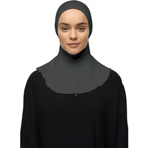 Kadın Tesettür Pratik Boyunluklu Hijab - Sporcu Bone - Füme