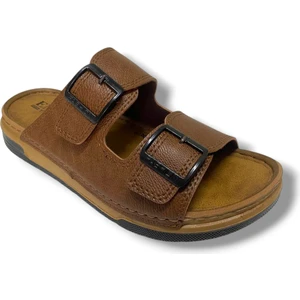 M253-0202-25 Deri Anatomik Soft Çift Bant Erkek Terlik