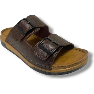 M253-0202-25 Deri Anatomik Soft Çift Bant Erkek Terlik