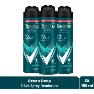 Men Erkek Sprey Deodorant Invisible Ocean Deep 72 Saat Kesintisiz Üstün Koruma 150 ml X3
