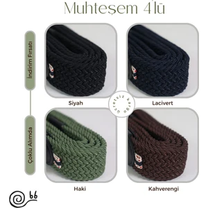 Muhteşem 4'lü Elastik Örgü Unisex Kemer Siyah, Lacivert, Haki ve Kahverengi