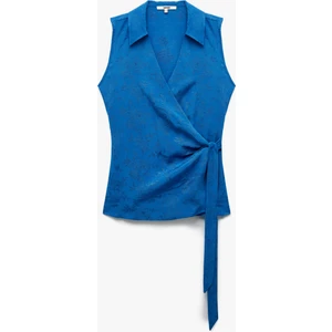 Viskon Kumaş Bağlama Detaylı Kolsuz Kruvaze Çiçekli Gömlek