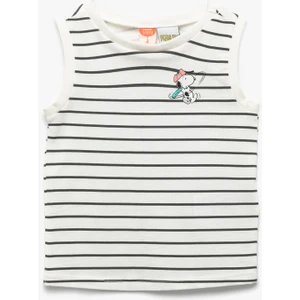 Pamuklu Bisiklet Yaka Kolsuz Lisanslı Snoopy Baskılı Çizgili Atlet